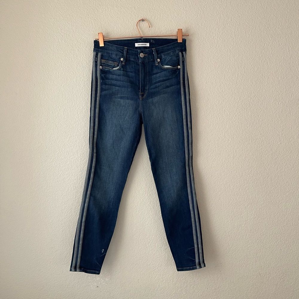 Good American good legs side‎ stripe jeans